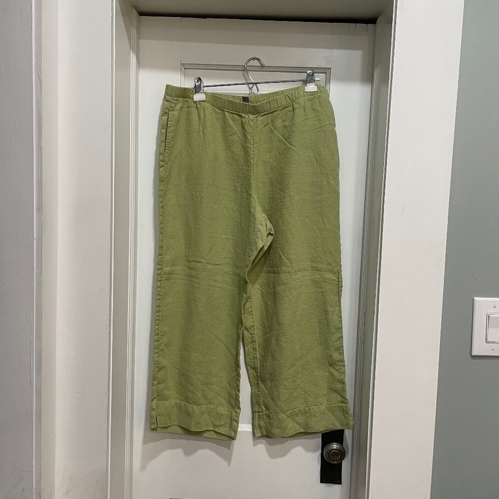 J. Jill Love Linen High Rise Cropped Pants Large  Green